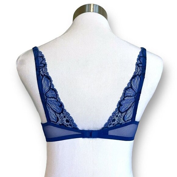 Victorias Secret 34B Demi Bra Blue Floral Lace Back Lightly Lined Underwire - Picture 5 of 7